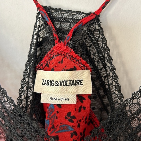 Zadig & Voltaire Christy Pensee Silk Floral Lace Trim Camisole - Picture 6 of 10